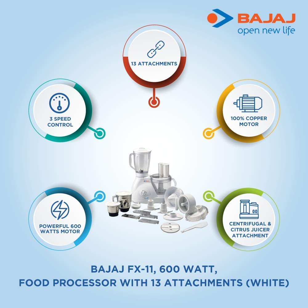 Bajaj FX-11 Food Factory 600W Food Processor, White