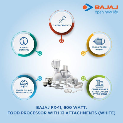 Bajaj FX-11 Food Factory 600W Food Processor, White