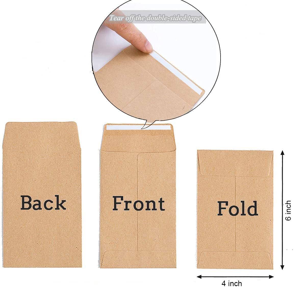 MARKQ White Coin Envelopes 6” x 4” Kraft Self-Adhesive Seed Envelopes for Small Items Parts, Wages, Notes, Beads, Garden, Office (50 Pack)