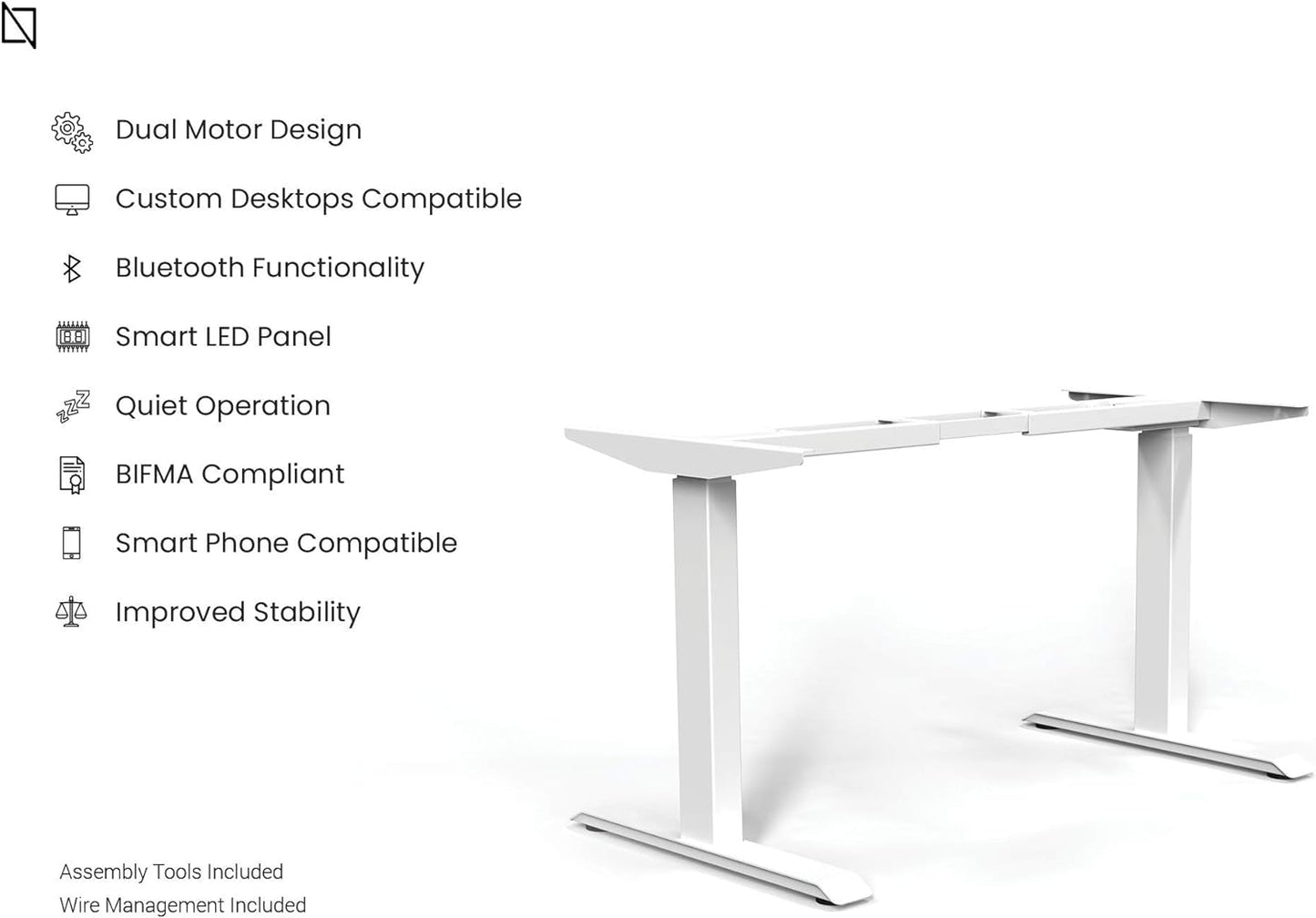 Navodesk Electric Height Adjustable Computer Desk, Bluetooth Enabled White Frame (Frame+Top) (Walnut, 47 x 30 inch)