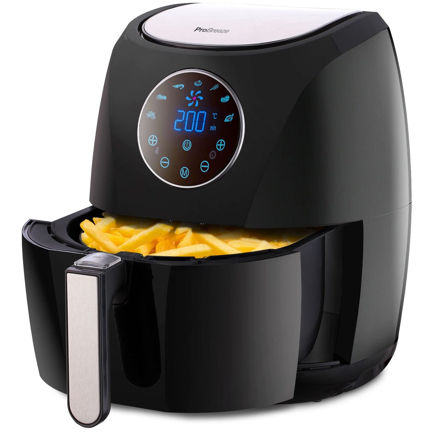 Pro Breeze Air Fryer 4.2L 1400W With Digital Display Timer And Fully Adjustable Temperature Control For Healthy Oil Free & Low Fat Cooking 4.2L Black