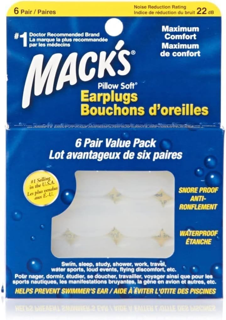 Mack's Pillow Soft Silicone Earplugs 6 Pairs,12 Count (Pack of 1)