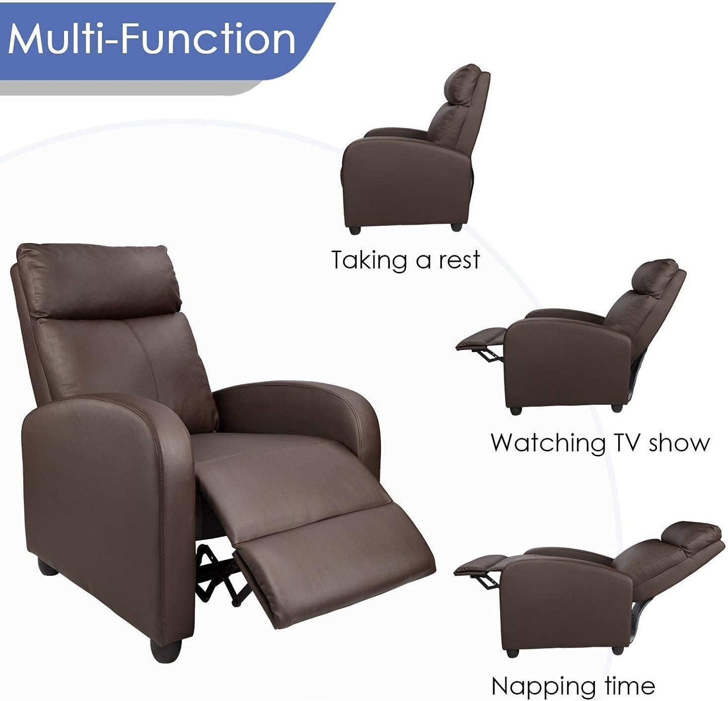 Mahmayi Recliner Chair Padded Seat Pu Leather For Living Room Single Sofa Recliner Modern Recliner Seat Club Chair Home Theater Seating (Black)