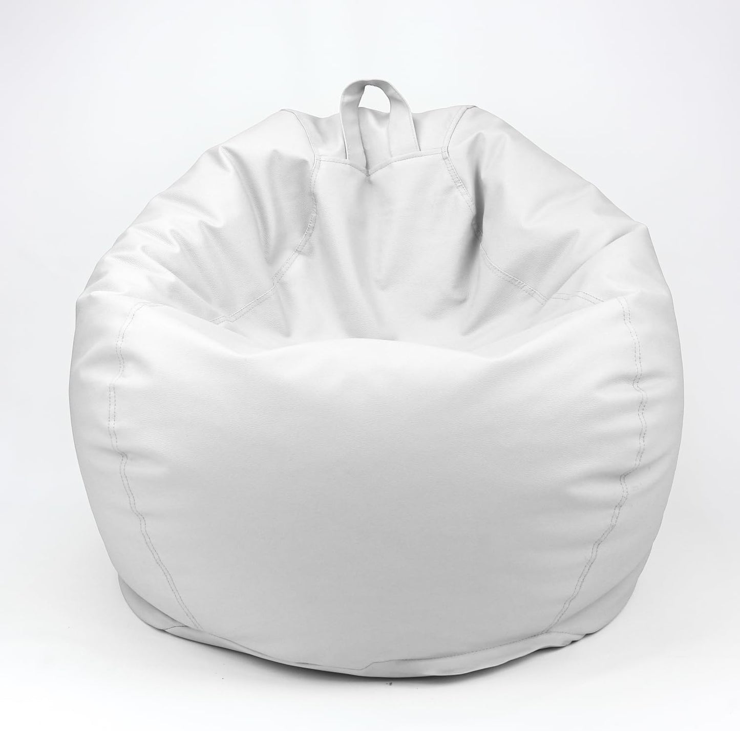 LUXE DECORA Classic Round Faux Leather Bean Bag with Polystyrene Beads Filling (L, White)