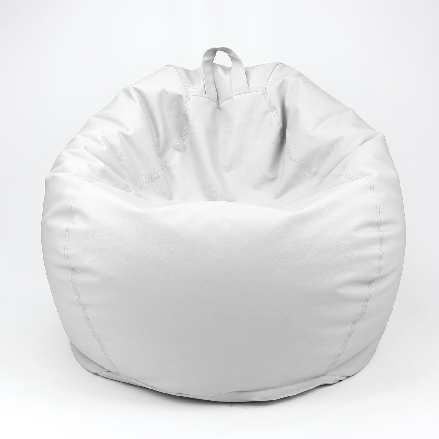 LUXE DECORA Classic Round Faux Leather Bean Bag with Polystyrene Beads Filling (L, White)