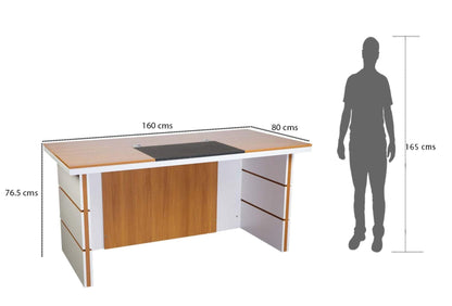 Mahmayi Zelda M225-16 Modern Executive Desk with Check Writing Ledge, Underneath Storage Cubby, Locking Drawer, and Storage Cabinet - Office Furniture for Productivity - Walnut/White (160cm)