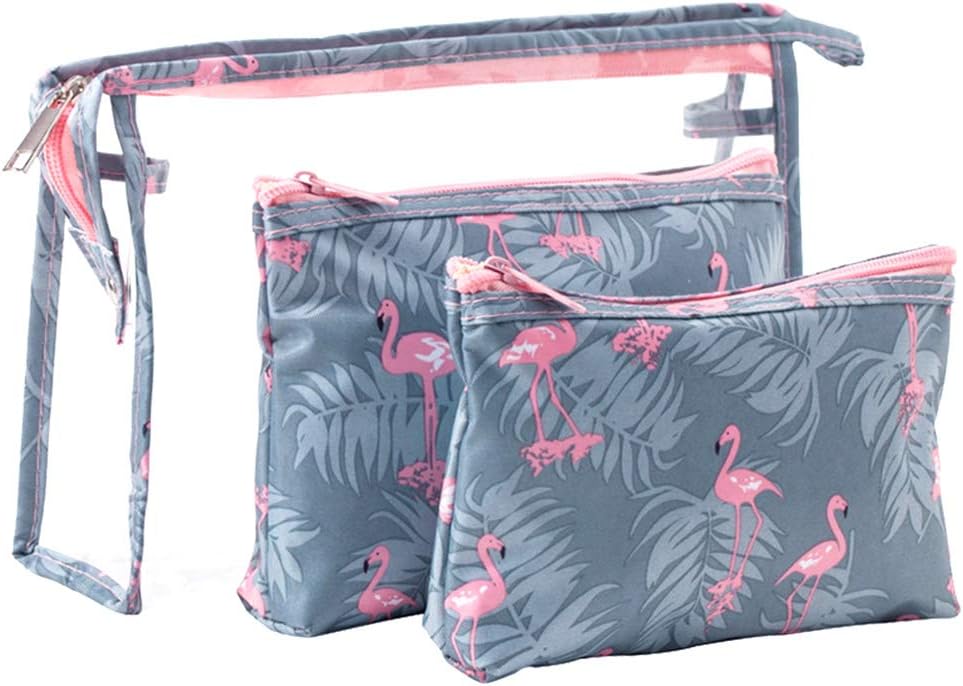 QTL Waterproof Flamingo Cosmetic Bag Set Toiletry Storage Organizer for Women Girls(Grey)