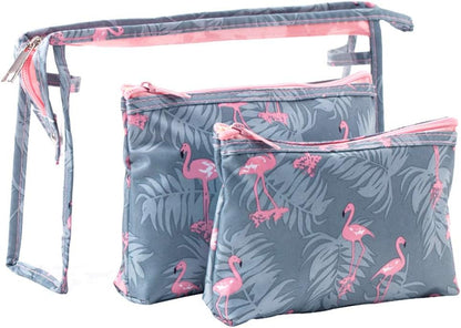 QTL Waterproof Flamingo Cosmetic Bag Set Toiletry Storage Organizer for Women Girls(Grey)