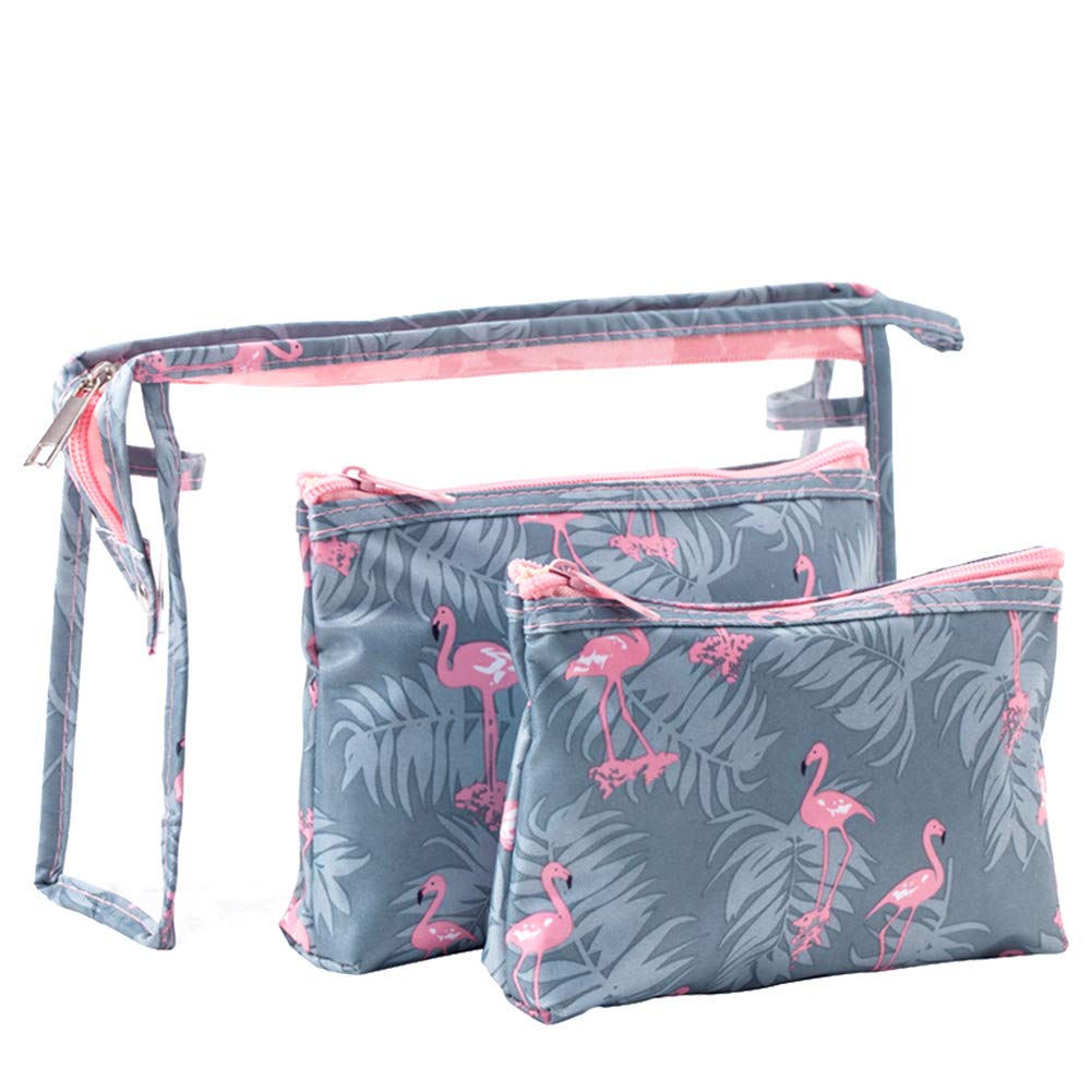 QTL Waterproof Flamingo Cosmetic Bag Set Toiletry Storage Organizer for Women Girls(Grey)