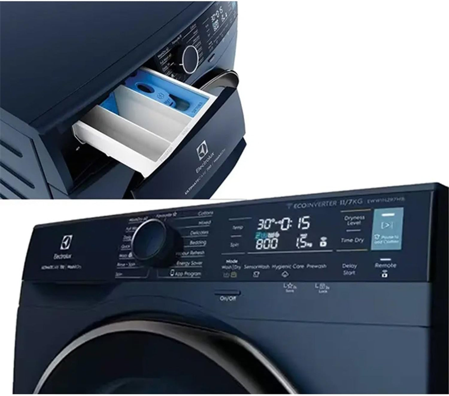 Electrolux Abaya Cycle 10/7 KG Washer Dryer, 1400 RPM, EcoInverter Motor, Fully Automatic Front Load Combo Washing & Drying Machine, 15 Programs - UltraMix/Delay Timer/SensiCare/Child Lock EWW1042R7MB