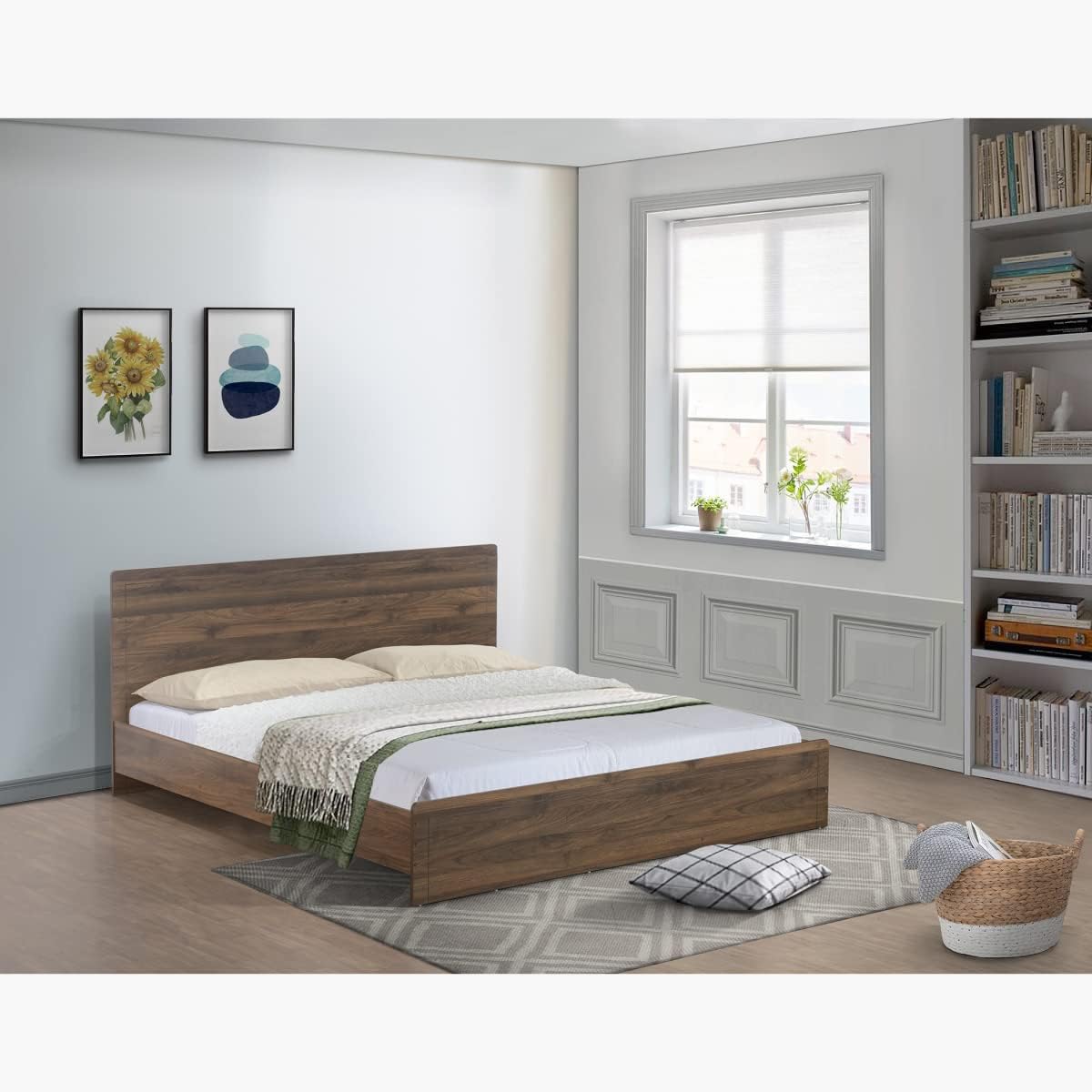 Home Box Oasis 6-Piece King Bedroom Set includes 1x King Bed, 2 x Nightstand,1x Dresser,1x Mirror, 1x Stool - Engineered Wood180x200 cm