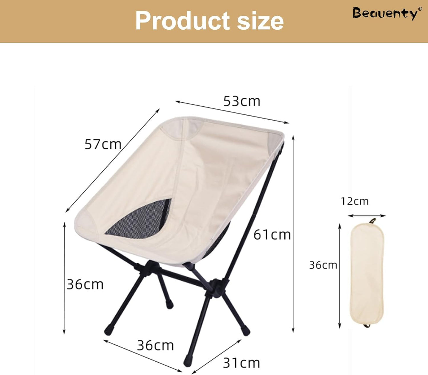 Beauenty Portable Camping Chair, Ultra-Compact Beach Chair for Adults Foldable Chair for Backpacking, Travel, Hiking, Fishing, Supports 100KG