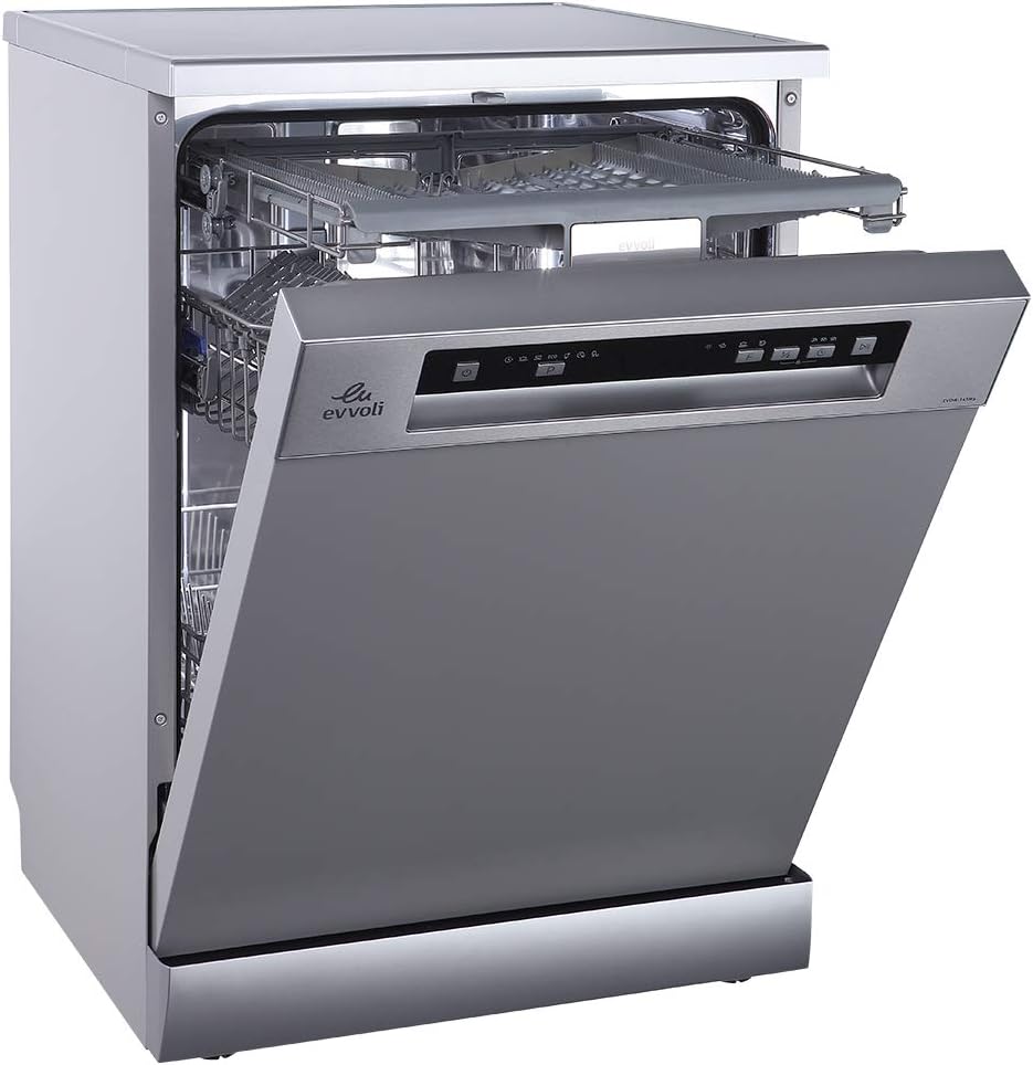 evvoli Dishwasher 12 place setting, 6 programs, 2 Rack Levels, 11 L,High Energy Efficiency, Quiet, Silver EVDW-122S