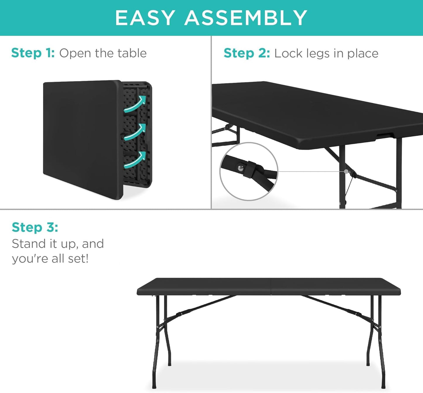 MOMENT [180×75×75cm] Folding Lightweight Trestle Outdoor Camping Table,Heavy Duty Plastic Outdoor Folding Picnic Table,Folding Trestle Table For BBQ Party, Folds in Half with Carry Handle