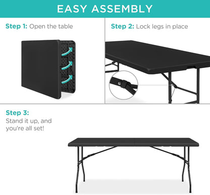 MOMENT [180×75×75cm] Folding Lightweight Trestle Outdoor Camping Table,Heavy Duty Plastic Outdoor Folding Picnic Table,Folding Trestle Table For BBQ Party, Folds in Half with Carry Handle