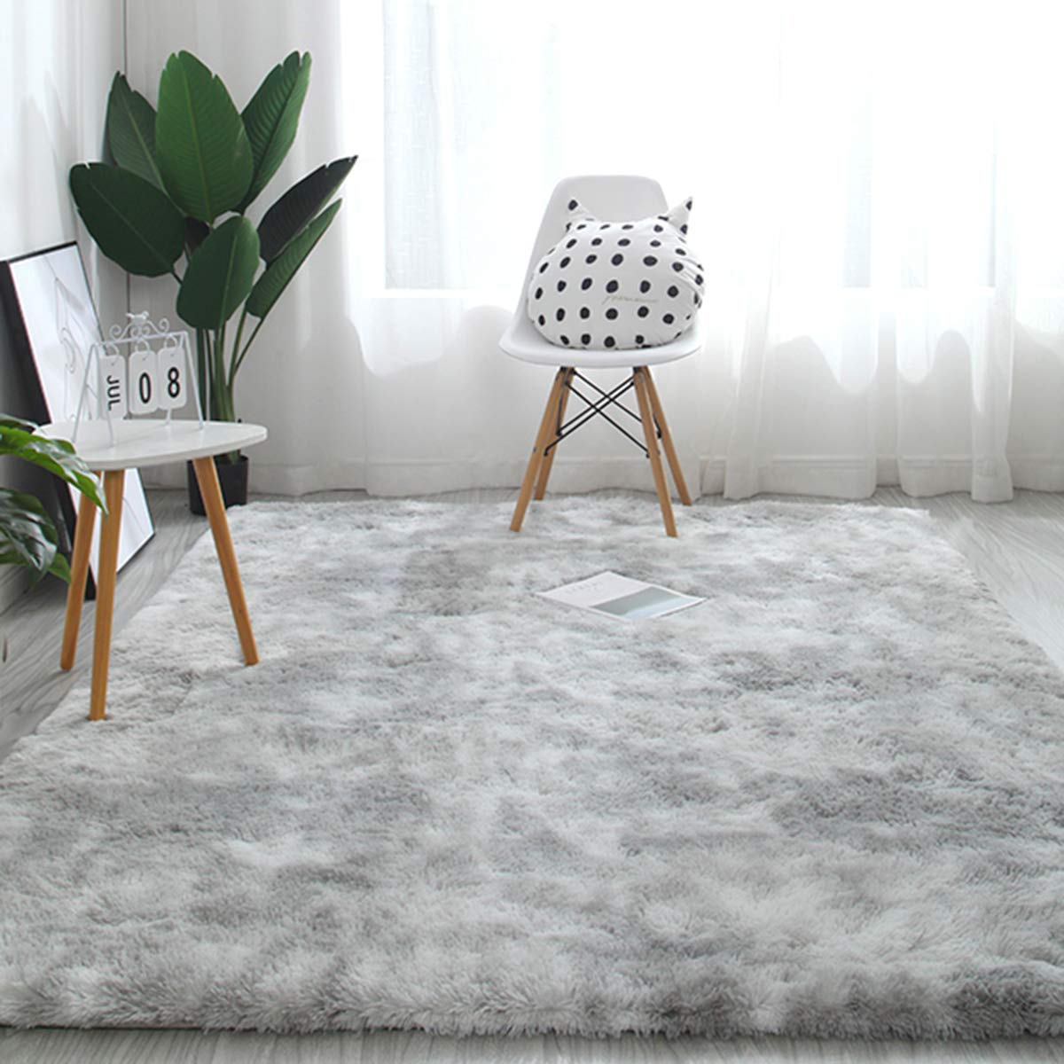 Tinyboy-hbq Area Rugs Shaggy Carpet for Living Room Bedroom Large Fluffy Carpet Modern Non-Slip Mat Multisize Rug Indoor Home Decor (Gray White, 80 x 120 cm)