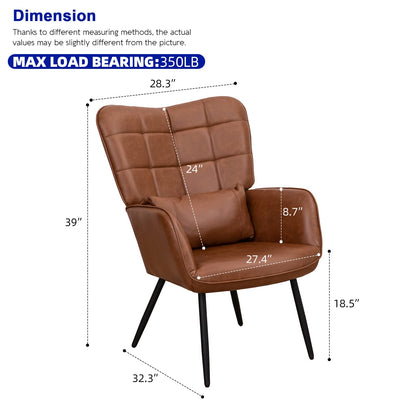 MFFM Leather Armchair, Modern Accent Chair High Back, Living Room Chairs with Metal Legs and Soft Padded, Sofa Chairs for Home Office,Bedroom,Dining Room (Brown-1pc)