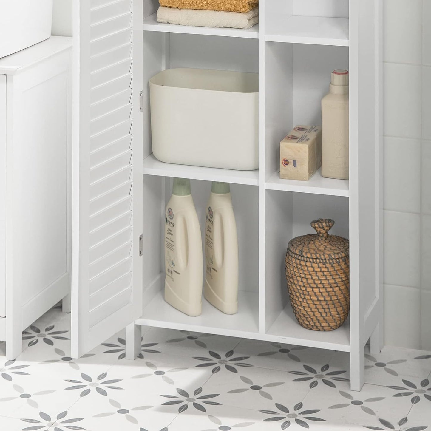 SoBuy (UAE STOCK) SoBuy BZR39-W, Bathroom Cabinet Bathroom Storage Cabinet Cupboard with 3 Shelves and 1 Shutter Door, W48 x D24 x H96cm