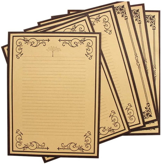 8 Sheets Vintage Lined Stationery Paper for Writing Letters, Elegant Antique Lined Sheets Perfect for Writing Poems Lyrics Letters Office Notes Wedding Invitations and Printing Supplies (7 x 9In)