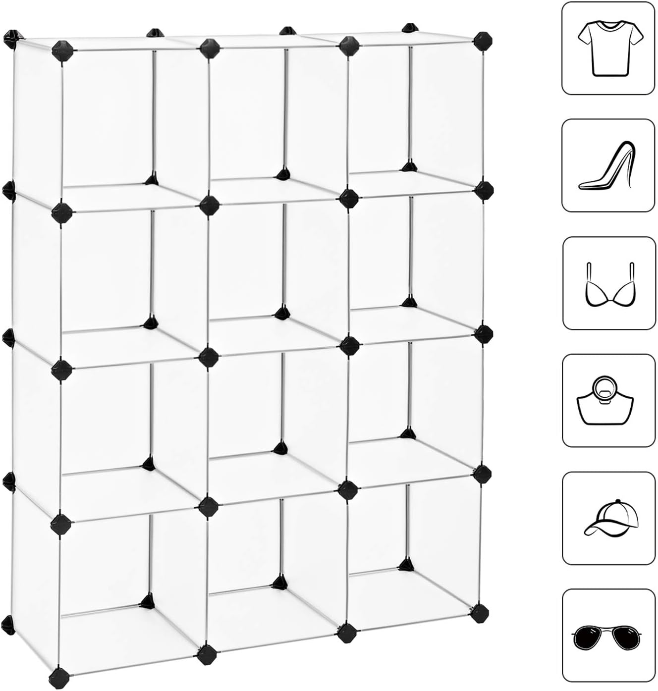 SONGMICS Cube Storage Organizer, 16-Cube Book Shelf, Closet Organizers and Storage, Room Organization, Cube Shelving for Bedroom Living Room, 12.2 x 48.4 x 48.4 Inches, White ULPC44L