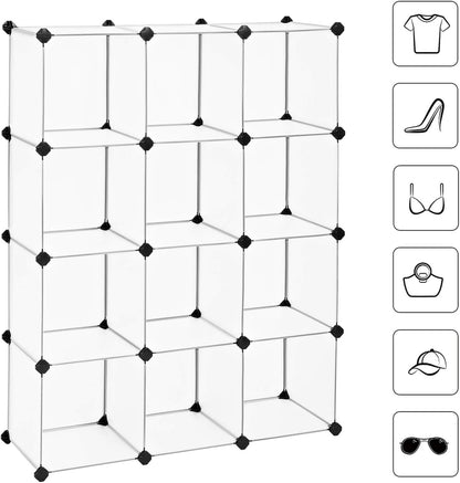 SONGMICS Cube Storage Organizer, 16-Cube Book Shelf, Closet Organizers and Storage, Room Organization, Cube Shelving for Bedroom Living Room, 12.2 x 48.4 x 48.4 Inches, White ULPC44L