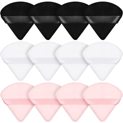 Maitys Powder Puff Face Triangle Makeup Puff for Loose Powder Soft Body Cosmetic Foundation Sponge Mineral Powder Wet Dry Makeup Tool (Black, White, Small) - 12 Count (Pack of 1)