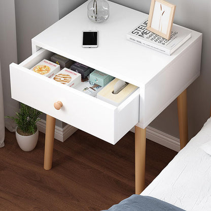 HYTTER Morden Wood Nightstand Night Side Table with Drawers, Small Bedroom Bedside Table Accent Table, White Bedside Cabinet Night Stands for Bedroom (1 Pcs, Single Drawer)