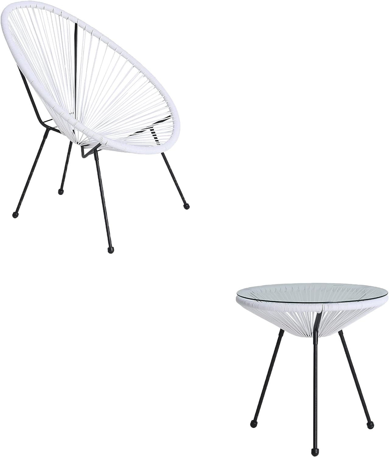 ABCCANOPY 3-Piece Patio Furniture Set,Acapulco Chair Conversation Bistro Set, Indoor&Outdoor All-Weather Patio Furniture Sets with Glass Top Table