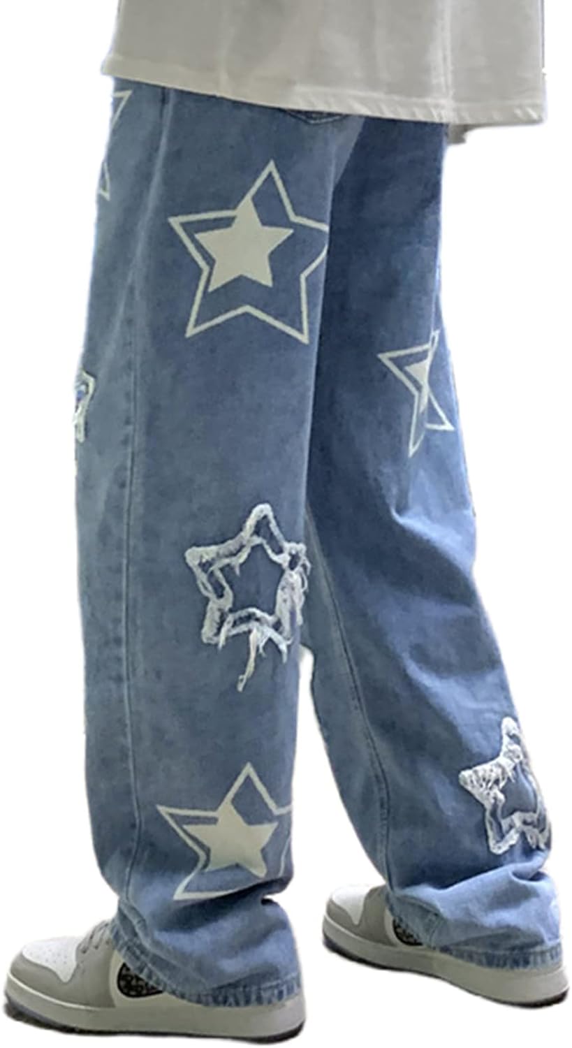 FantasyGears Y2k Jeans Men Grunge Hip Hop Baggy Pants Straight Leg Graphic Denim Joggers Loose Goth Trousers Streetwear