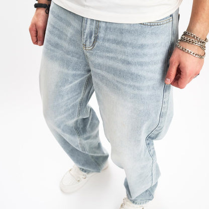 WEIBUMAOYI Men's Loose Fit Pants Relaxed-Fit Men Jeans Washed Oversize Straight Leg Carpenter Jean