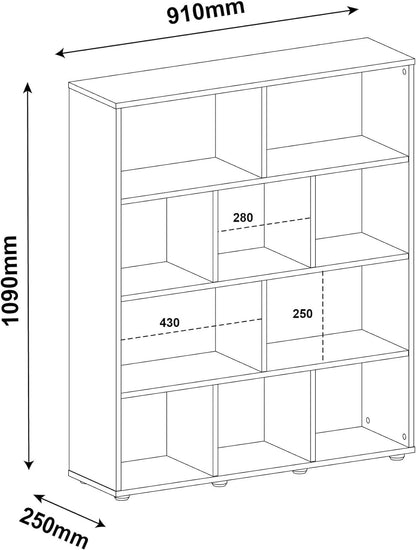 Artely MDF/MDP Book Shelf, Bookcase, Cabinet, Bookrack, Many Shelves, Ideal for Living Room, Bedroom, Office, Book Room, Rustic Brown, W 91 cm x D 25 cm x H 109 cm, DIY Assembly, 7899307514197