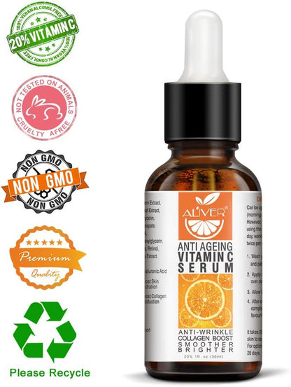 Vitamin C Serum for Face with Hyaluronic Acid, Day and Night Vitamin C Serum for Body Organic, Boost Skin Collagen, Brighten Hydrate & Plump Skin, Anti Aging & Wrinkle Facial Serum