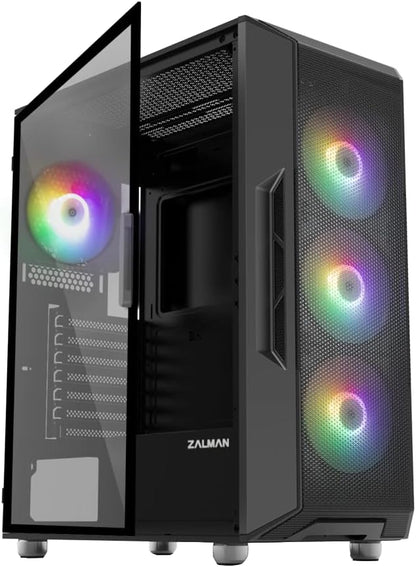 Zalman i3 NEO TG ATX Gaming PC Computer Case - 4 x 120mm Infinity Mirror ARGB Fans - ATX, mATX, Mini-ITX, Tempered Glass Front & Side Panel, White