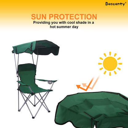 Beauenty Foldable Camping Chair with Armrests Outdoor Beach Chair With sunshade Perfect for Beach,go fishing，barbecue，Lawn，Picnic (green)