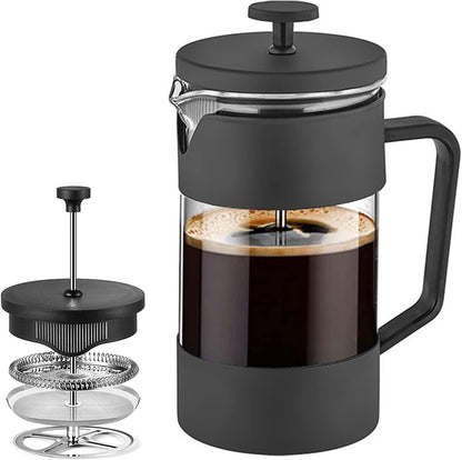 Funito French Press Coffee & Tea Maker 600ml, Thickened Borosilicate Glass Coffee Press with Filter Screens, Rust-Free and Dishwasher Safe, 100% BPA Free