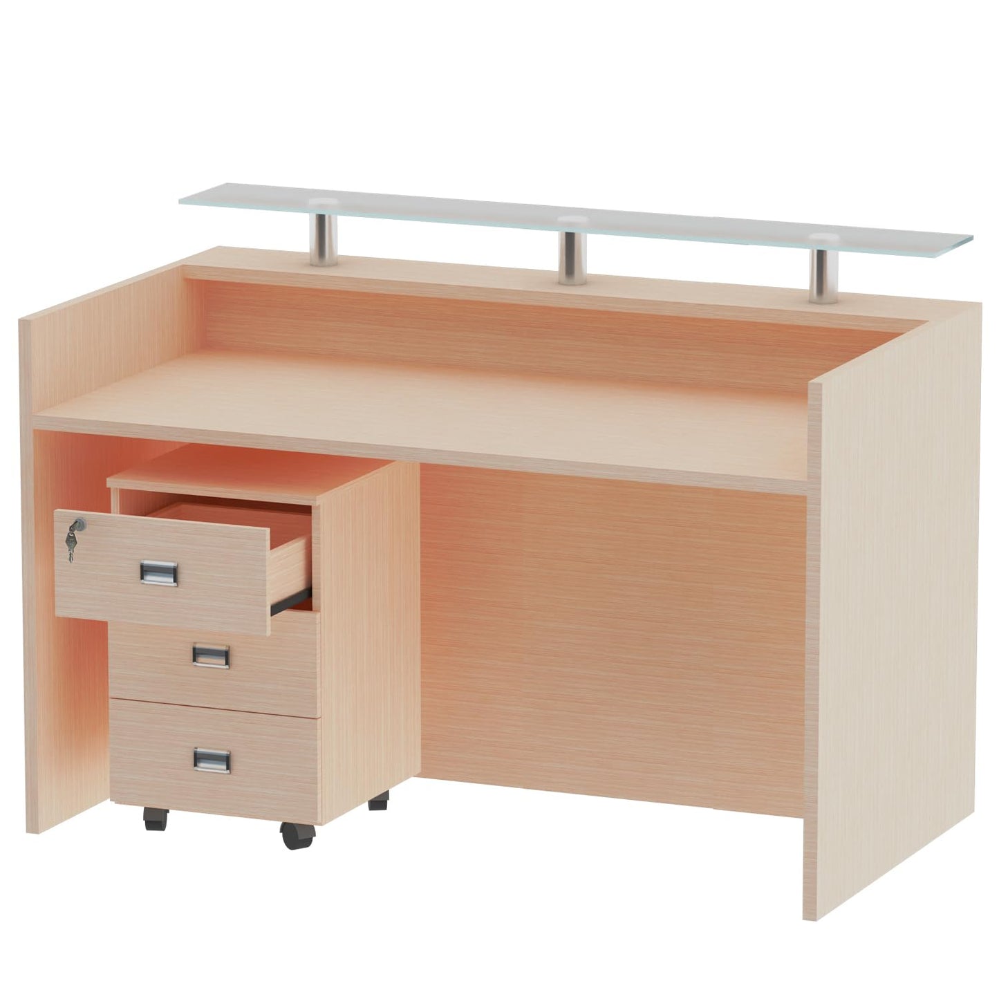 Mahmayi REC-2 Designer Reception Desk For Office Space, Front Office Desk (White-Coco Bolo)