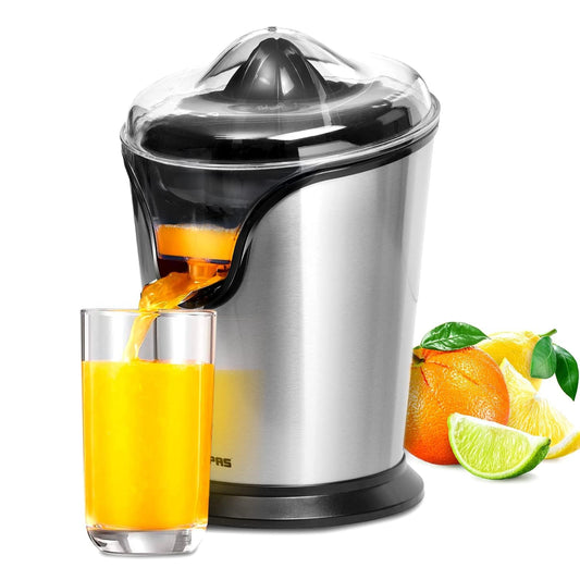 Geepas GCJ46013UK 100W Citrus Juicer Electric Orange Juicer | Professional Brushed Stainless Steel Fruit Juicer | Squeezes Oranges Lemons Lime Juices | Freshly Pressed Fruit Juices in Seconds