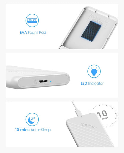 ORICO 2.5 inch External Hard Drive Enclosure USB 3.0 to SATA III for 7mm and 9.5mm SATA HDD SSD Tool Free [UASP Supported] White (25PW1-U3)