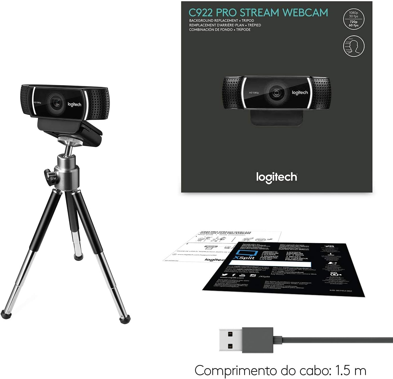 Logitech C922 Pro Stream Webcam 1080P Camera for HD Video Streaming & Recording 720P at 60Fps with Tripod Included