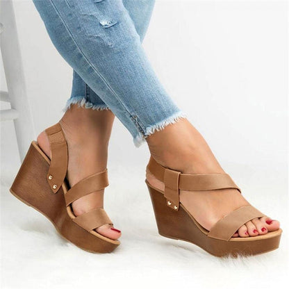 WEDFGX Women Sandals Wedge Platform Sandals Summer Slip On Ladies High Heels Shoes Fashion Open Toe Casual Female Footwear