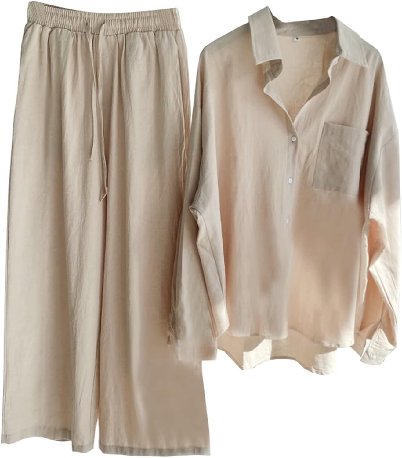 Beralst Women's 2 Piece Pants Set, Linen Button Down Shirt + Wide Leg Pants