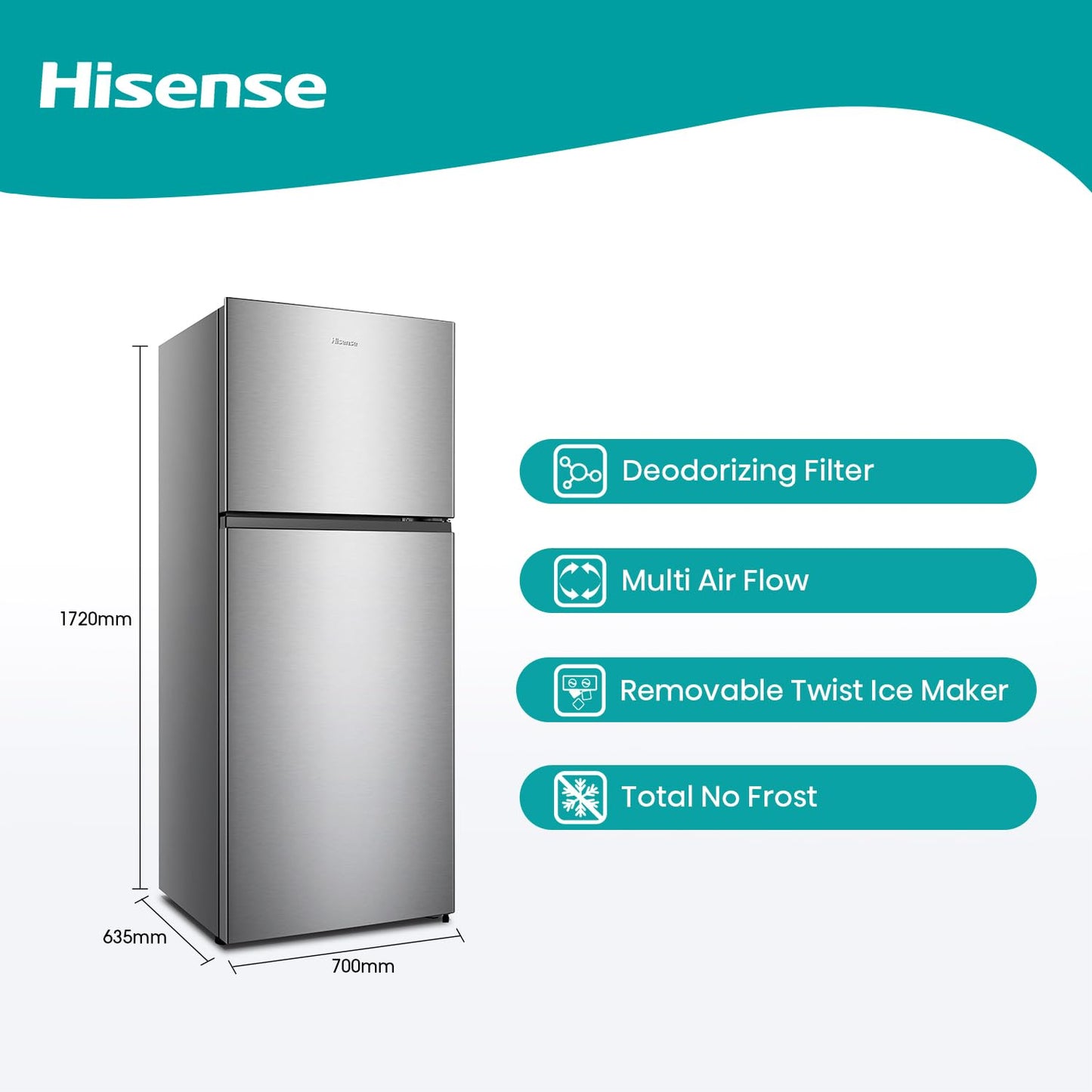 Hisense 488 Liter Refrigerator Double Door Top Mount Silver Model RT488N4ASU"Min 1 year manufacturer warranty"