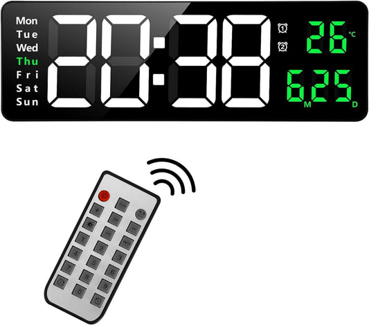 SKY-TOUCH Digital Wall Clock Large Display 16.2" Alarm Clock with Remote Control, LED Digital Clock Large Clock Automatic Brightness Dimmer Big Clock with Date, Week, Temperature