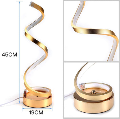 HOCC Spiral LED Table Lamp, Curved LED Desk Lamp, Contemporary Minimalist Lighting Design, Warm White Light, Smart Acrylic Perfect Material for Bedroom Living Room (Gold)