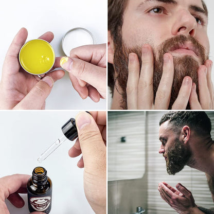 Beard Growth Kit for Men, Beard & Mustache Facial Hair Growth Roller Kit, Beard Growth Oil, Beard Balm, Beard Roller, Beard Comb,Storage Bag, Birthday Gifts for Fathers Dad Men with Free E-Book