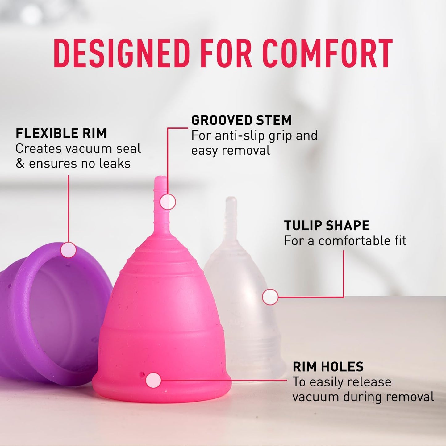 Sirona Reusable Menstrual Cup for Women with Pouch | Ultra Soft Odour & Rash Free | 100% Medical Grade Silicone | No Leakage | Protection for Up to 8-10 Hours | US FDA Registered - Medium (Pack of 1)