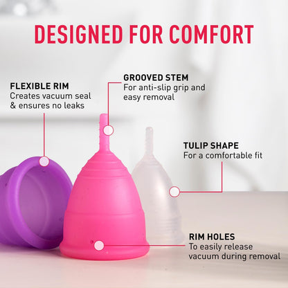 Sirona Reusable Menstrual Cup for Women with Pouch | Ultra Soft Odour & Rash Free | 100% Medical Grade Silicone | No Leakage | Protection for Up to 8-10 Hours | US FDA Registered - Medium (Pack of 1)