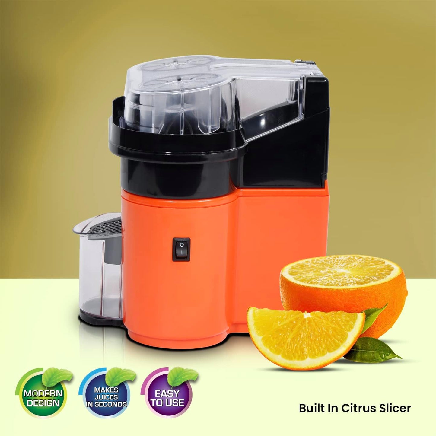 Clikon 2 in 1 Citrus Juicer with Dual Squeezer Technology, One Touch Operation, Built-in Citrus Slicer, 90 Watts, 2 Years Warranty, Orange and Black - CK2258