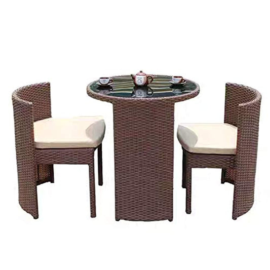 YULAN Outdoor Wicker Patio Set with Glass Top Table and Chairs 3 Pieces 008