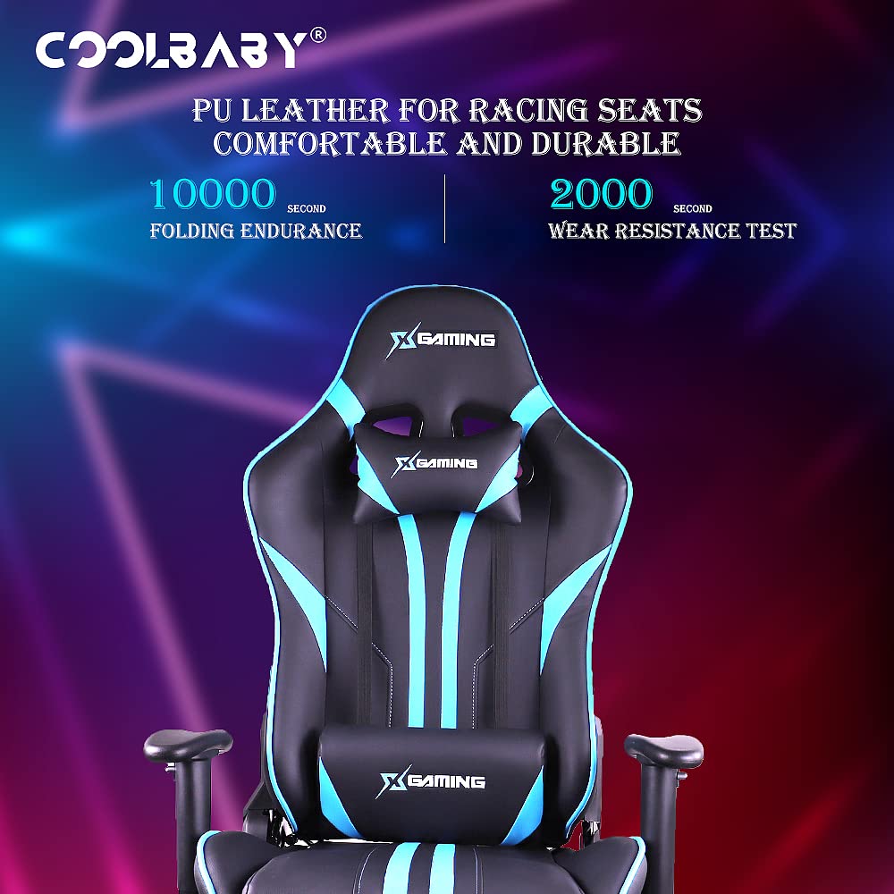 COOLBABY Gaming Chair LED Light Racing Chair,Ergonomic Office Massage Chair,Lumbar Support and Adjustable Back Bench,Bluetooth Speaker…